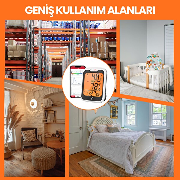 ThermoPro TP358 Telefon Kontrollü Saatli Takvimli İç Mekan Sıcaklık Ve Nem Ölçer Termometre