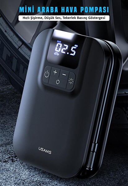 Usams US-ZB215 350 PSI 5000 mAh Şarjlı Çok Amaçlı Taşınabilir Hava Pompası