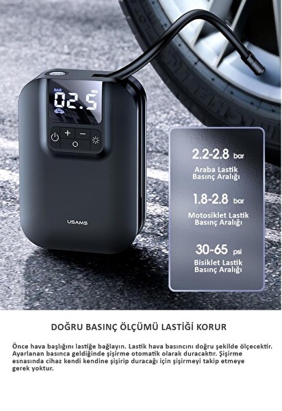 Usams US-ZB215 350 PSI 5000 mAh Şarjlı Çok Amaçlı Taşınabilir Hava Pompası