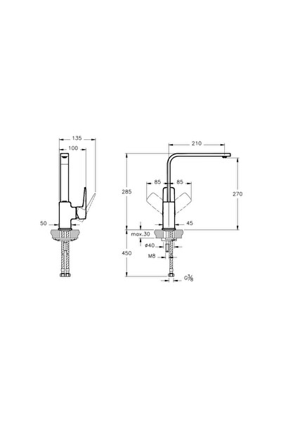 Artema A4275334 Root Square Fırçalı Nikel Eviye Bataryası