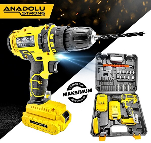 Anadolu Strong ANS1072 24 V Darbesiz Çift Akülü Li-ion Bataryalı Vidalama Matkap