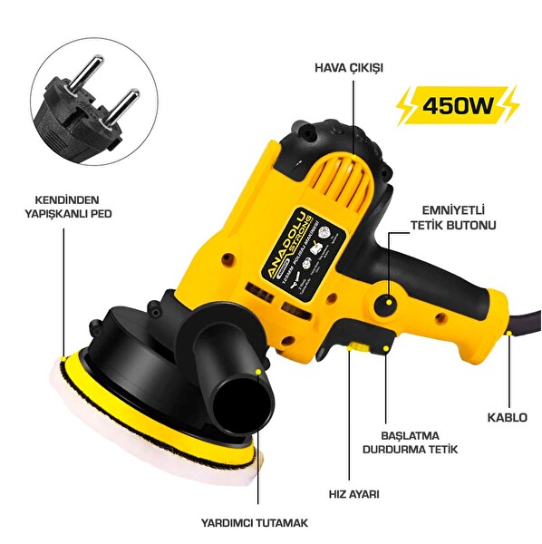 Anadolu Strong ANS1073 Devir Ayarlı Zımpara Araba Pasta Cila ve Parlatma 125 MM Polisaj Makinesi