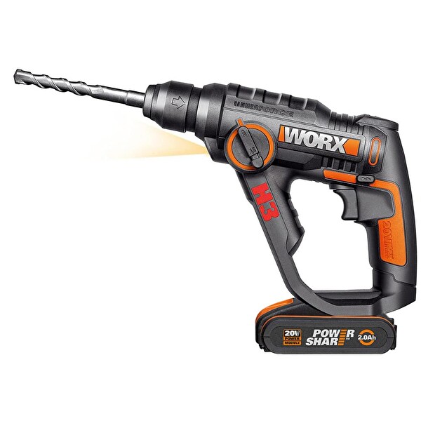 Worx WX390.1 20V 2.0 aH Li-ion 1.2J Profesyonel SDS-Plus Pnömatik Çift Akülü Şarjlı Matkap - 8 Adet Uç - Mandren