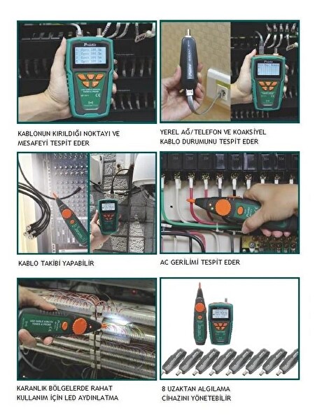 Proskit MT-7071 Kablo Mesafe Toner ve Prob Kit Network