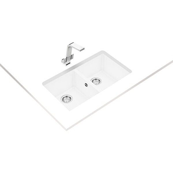 Teka Square 760 TG Çift Hazneli Tezgahaltı Beyaz Tegranite Eviye