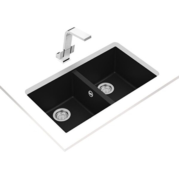 Teka Square 760 TG Çift Hazneli Tezgahaltı Siyah Tegranite Eviye