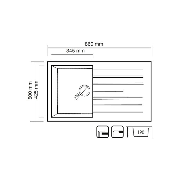 Real Stone P004 Troya 86 86x50 CM Tezgah Üstü Antrasit Granit Eviye