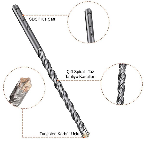 Cat DA03901 10 Parça Tungsten Karbür SDS-Plus Beton Matkap Uç Seti