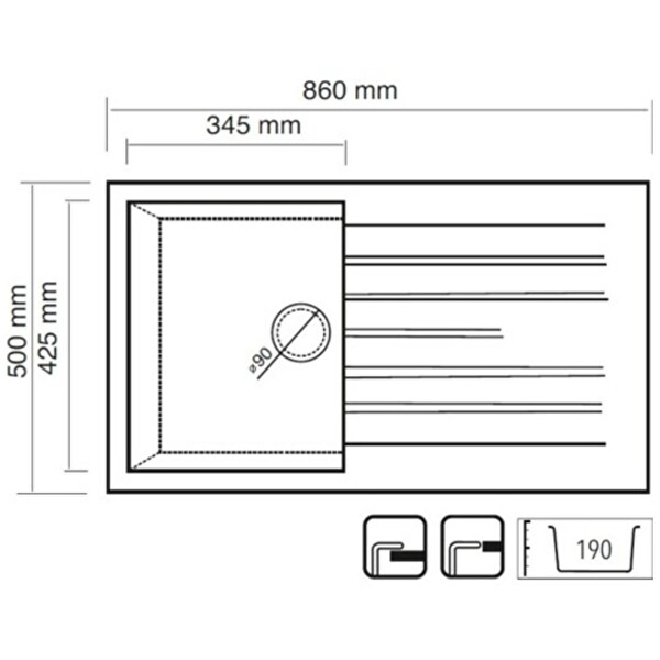 Real Stone P004 Troya 86 86x50 CM Tezgah Üstü Siyah Granit Evye