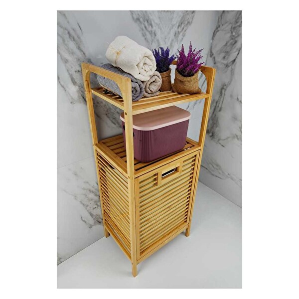 DigitHome Bambu Kirli Sepetli Banyo Düzenleyici Raf - B9037 C1-1-100