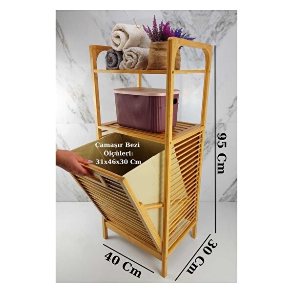 DigitHome Bambu Kirli Sepetli Banyo Düzenleyici Raf - B9037 C1-1-100