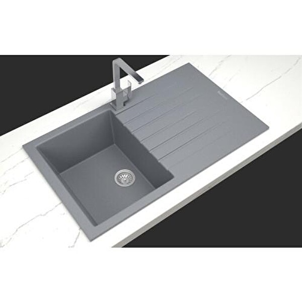 Real Stone P004 Troya 86 86x50 CM Tezgah Üstü Gri Granit Evye