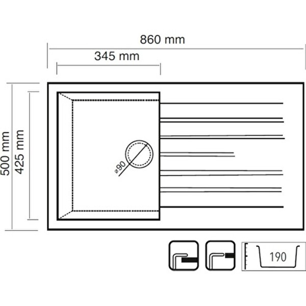 Real Stone P004 Troya 86 86x50 CM Tezgah Üstü Gri Granit Evye