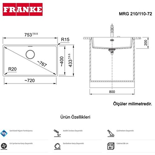 Franke Maris MRG 210/110-72 Stone Grey Granit Eviye
