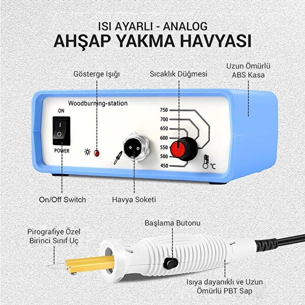 Class ZD-8905 New Isı Ayarlı Ahşap Yakma Makinesi 10 Adet Gölgeleme Uçlu Set ve Tel Fırça