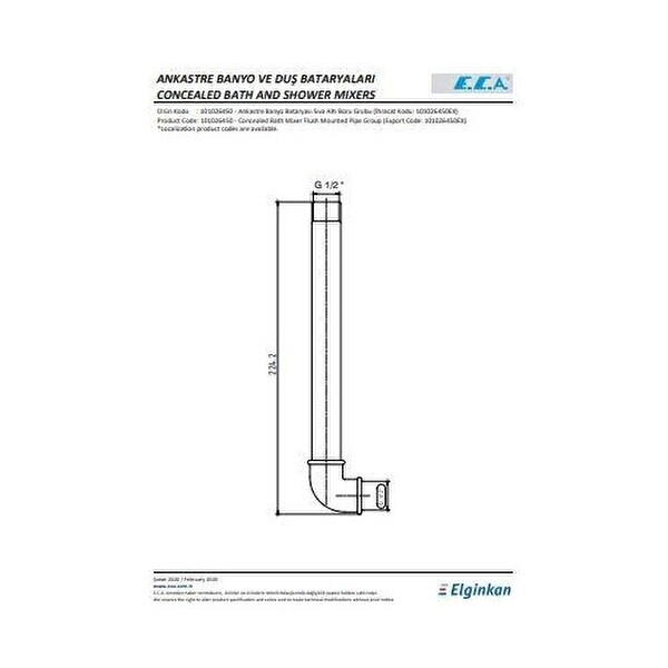 ECA Sıva Altı Boru Grubu Ankastre Banyo Bataryası 101026450