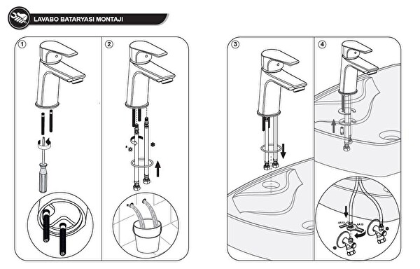 ECA Niobe Lavabo Bataryası 053 ve 2 Adet Filtreli Ara Musluk