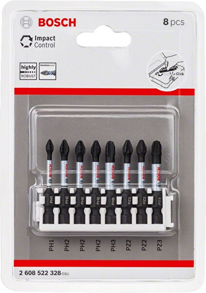 Bosch Impact Control Serisi Vidalama Ucu 8'li PH1-PH3/PZ2-PZ3 50MM