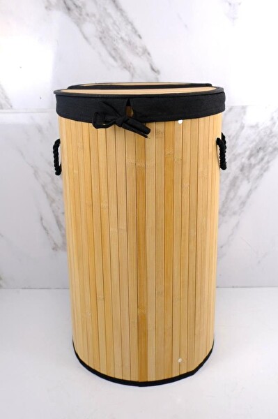DigitHome Yuvarlak Bambu Çamaşır Sepeti Naturel CL-6001-08 C1-1-121