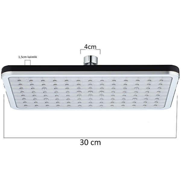 T-May Banyo Sümbül Dikdörtgen Tepe Duş Seti Başlığı Krom Paslanmaz