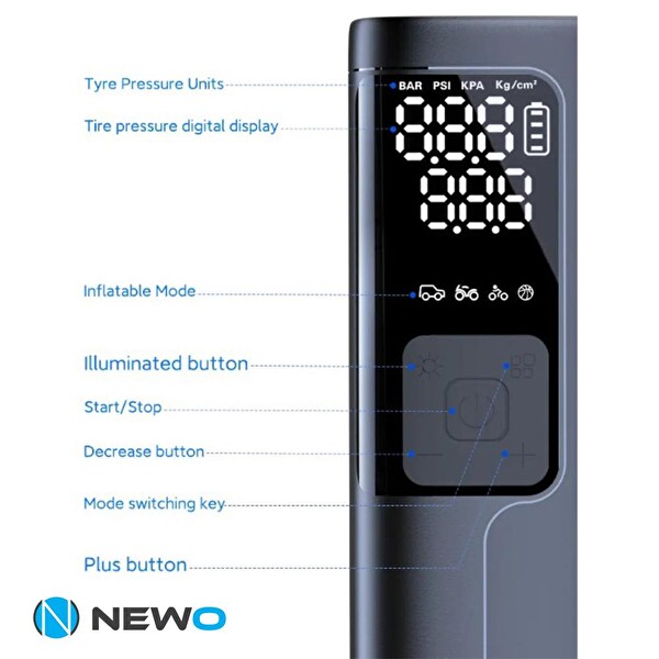 Newo NW06 Şarjlı Işıklı Lastik Şişirme Pompası