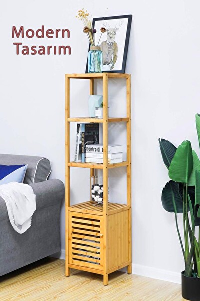 DigitHome Bambu Tek Kapaklı 4 Raflı Çok Amaçlı Düzenleyici Organizer Dolap DB-0003