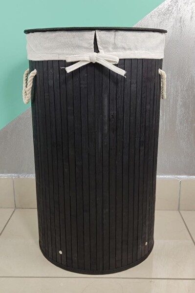 DigitHome Yuvarlak Bambu Çamaşır Sepeti Siyah - CL-6001-05 C1-1-121