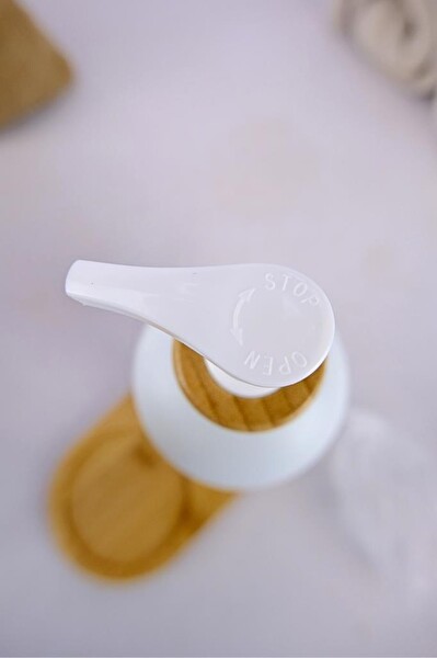 DigitHome 2’li Ahşap Standlı Cam Sıvı Sabun ve Bulaşık Deterjanı Şişesi Sabunluk Beyaz 500 ML - G/13 C1-1-289