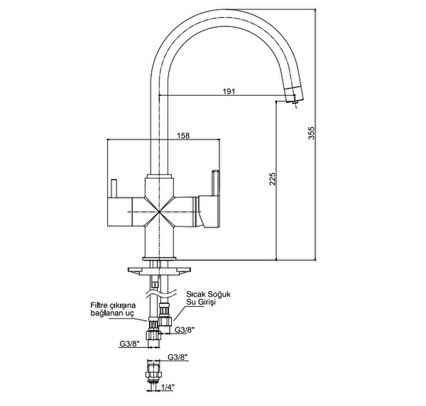 ECA İcon Dual Flow Çift Akışlı Arıtıcı Eviye Bataryası Su Arıtma Bağlantılı 102118138H