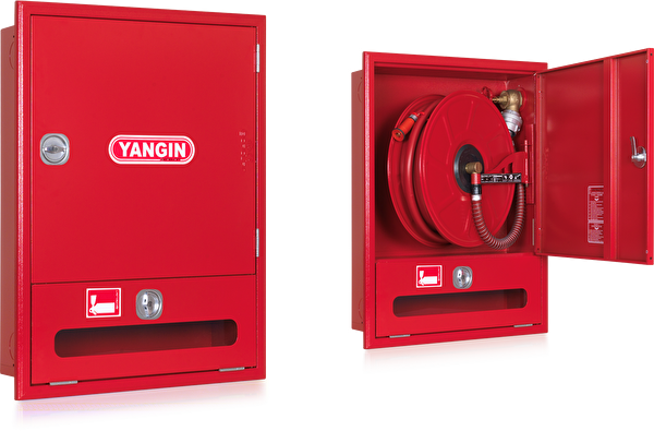 2" İki Kapaklı Saç Kapak 20 MT Hortumlu 0.90 MM Tüp Kabinli Yangın Dolabı TSE'li  Sıva Altı Alperen