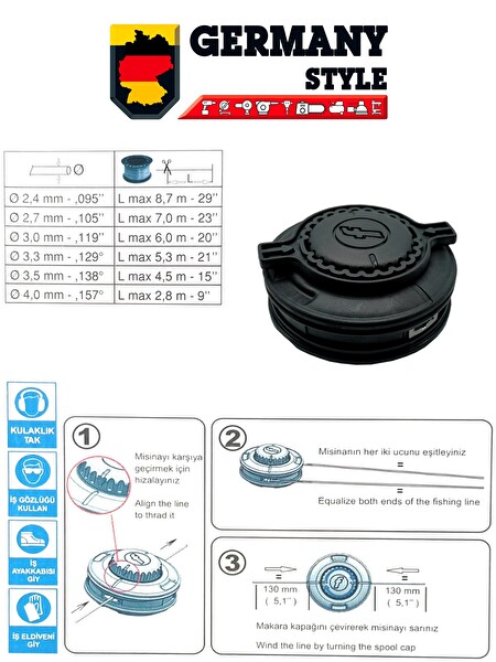 Germany Style Tırpan Otomatik Misina Sarmalı Başlık - Örümcek Başlık ve Misina 3'lü Set
