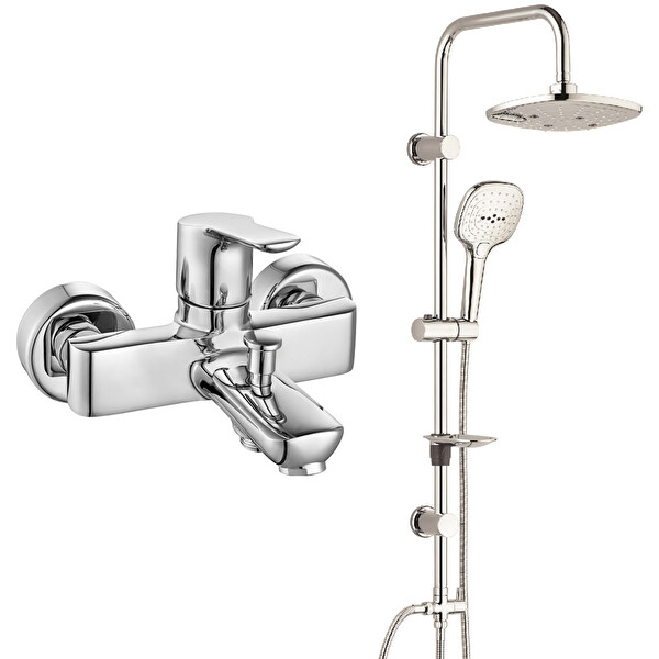 ECA Luna Banyo Bataryası - T-May Banyo Ayvacık Elips Tepe Duş Takımı Seti Paslanmaz Krom