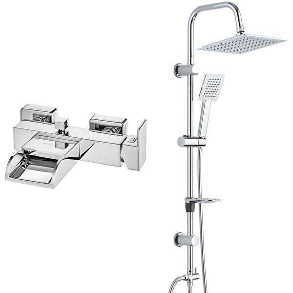 ECA Natura Banyo Bataryası - T-May Banyo Çam Kare Tepe Duş Takımı Seti Paslanmaz Krom