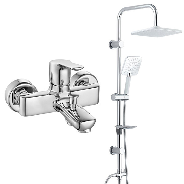 ECA Luna Banyo Bataryası - T-May Banyo Çamlıca Kare Tepe Duş Takımı Seti Paslanmaz Krom