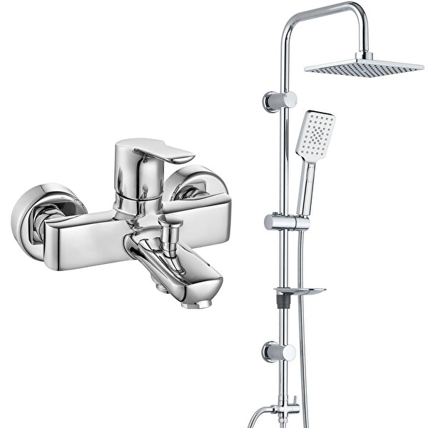 ECA Luna Banyo Bataryası - T-May Banyo Belen Kare Tepe Duş Takımı Seti Paslanmaz Krom