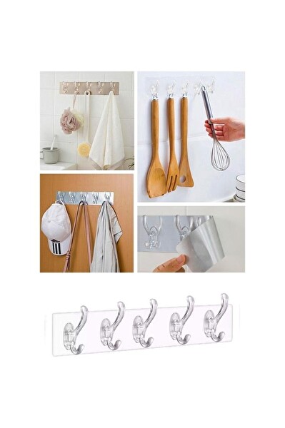 Mithra Life 5'li Kendinden Yapışkanlı Plastik Şeffaf Askı MIT1012