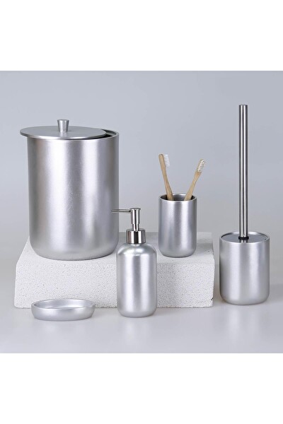 By Selim Elegance Gümüş 5 Parça Polyester Banyo Seti
