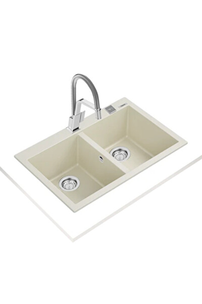 Teka ForSquare 790 TG Çift Hazneli Tezgah Üstü-Tezgaha Sıfır Krem Granit Eviye 115260017