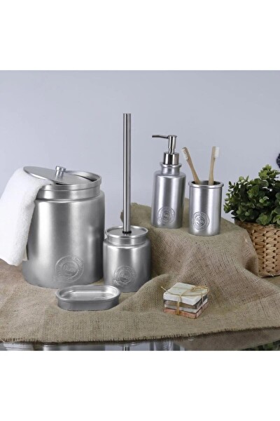 By Selim Stamp Gümüş 5 Parça Polyester Banyo Seti