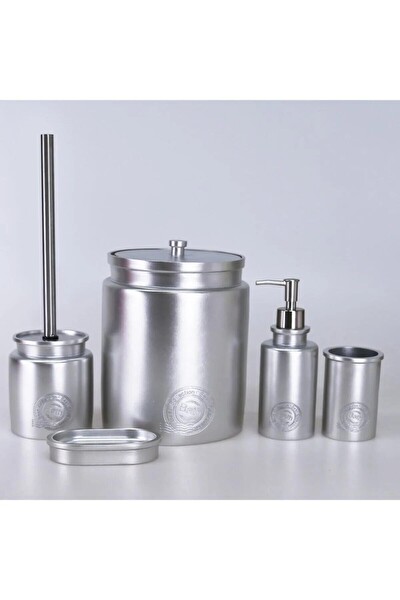 By Selim Stamp Gümüş 5 Parça Polyester Banyo Seti