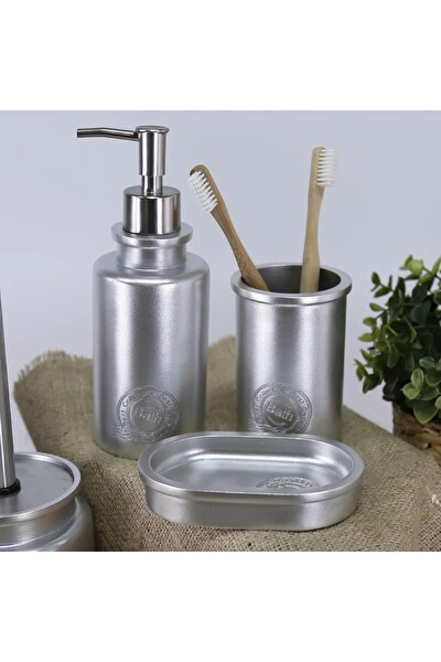 By Selim Stamp Gümüş 5 Parça Polyester Banyo Seti