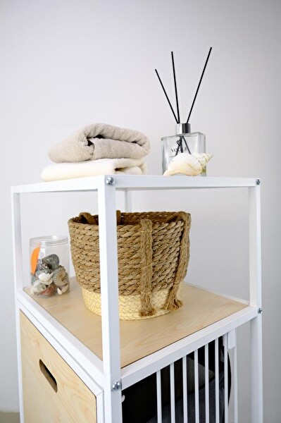 DigitHome Metal Kirli Sepetli 2 Raflı Çok Amaçlı Banyo Düzenleyici Raf Organizer Akçaağaç - MRS-006 C1-1-369