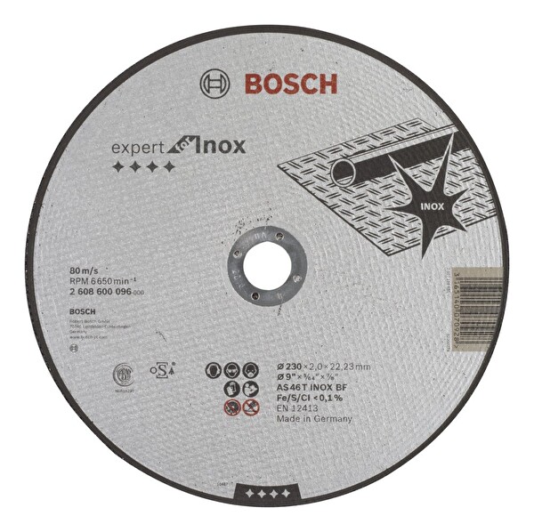Bosch 230x2.0 MM Expert Serisi Düz Inox (Paslanmaz Çelik) Kesme Diski (Taş)