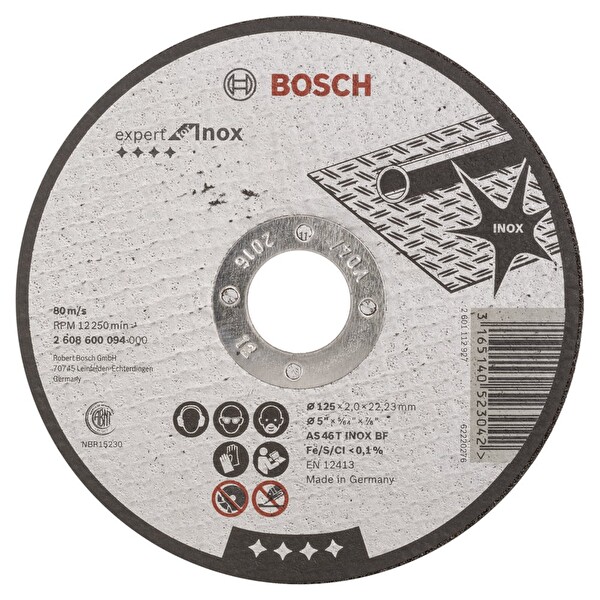 Bosch 125x2.0 MM Expert Serisi Düz Inox Paslanmaz Çelik Kesme Diski (Taş)
