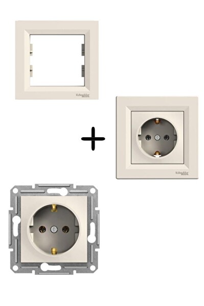Schneider Asfora Krem Sıva Altı Topraklı Priz - Çerçeveli