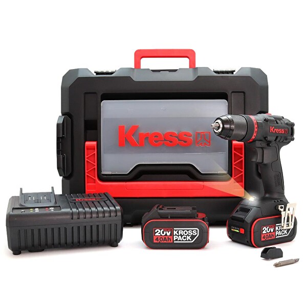 Kress KUC30 20 Volt 4.0 Ah Li-ion Çift Akülü Kömürsüz Profesyonel Şarjlı Darbeli Matkap