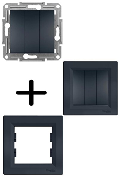 Schneider Asfora Antrasit 3'lü Anahtar - Çerçeve Dahildir