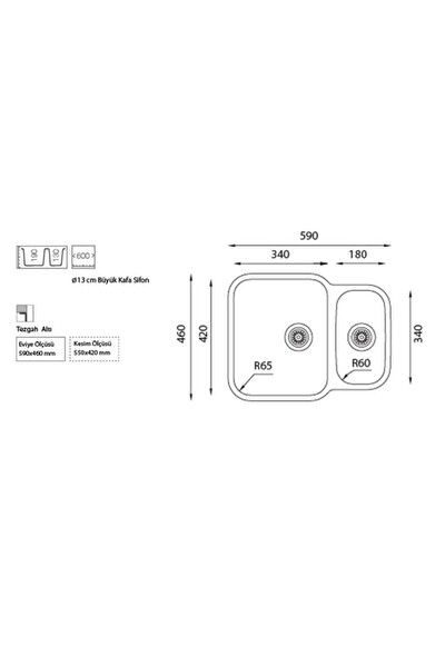 Ukinox Zeta-D Tezgah Altı 1.5 Gözlü Eviye