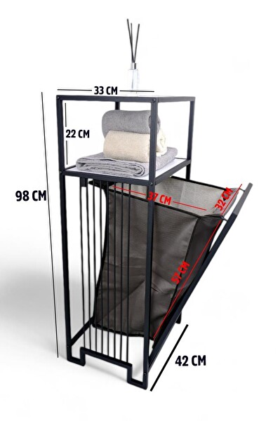 DigitHome Metal Kirli Sepetli 2 Raflı Çok Amaçlı Banyo Düzenleyici Organizer Siyah-Beyaz – MRS-010 C1-1-369