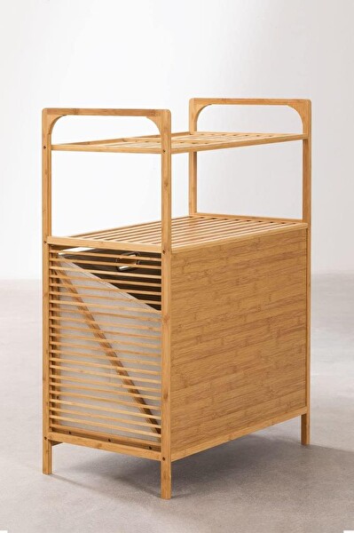 DigitHome Bambu XL Kirli Sepetli 2 Raflı Çok Amaçlı Banyo Düzenleyici Çamaşır Sepeti Organizer DB-0004